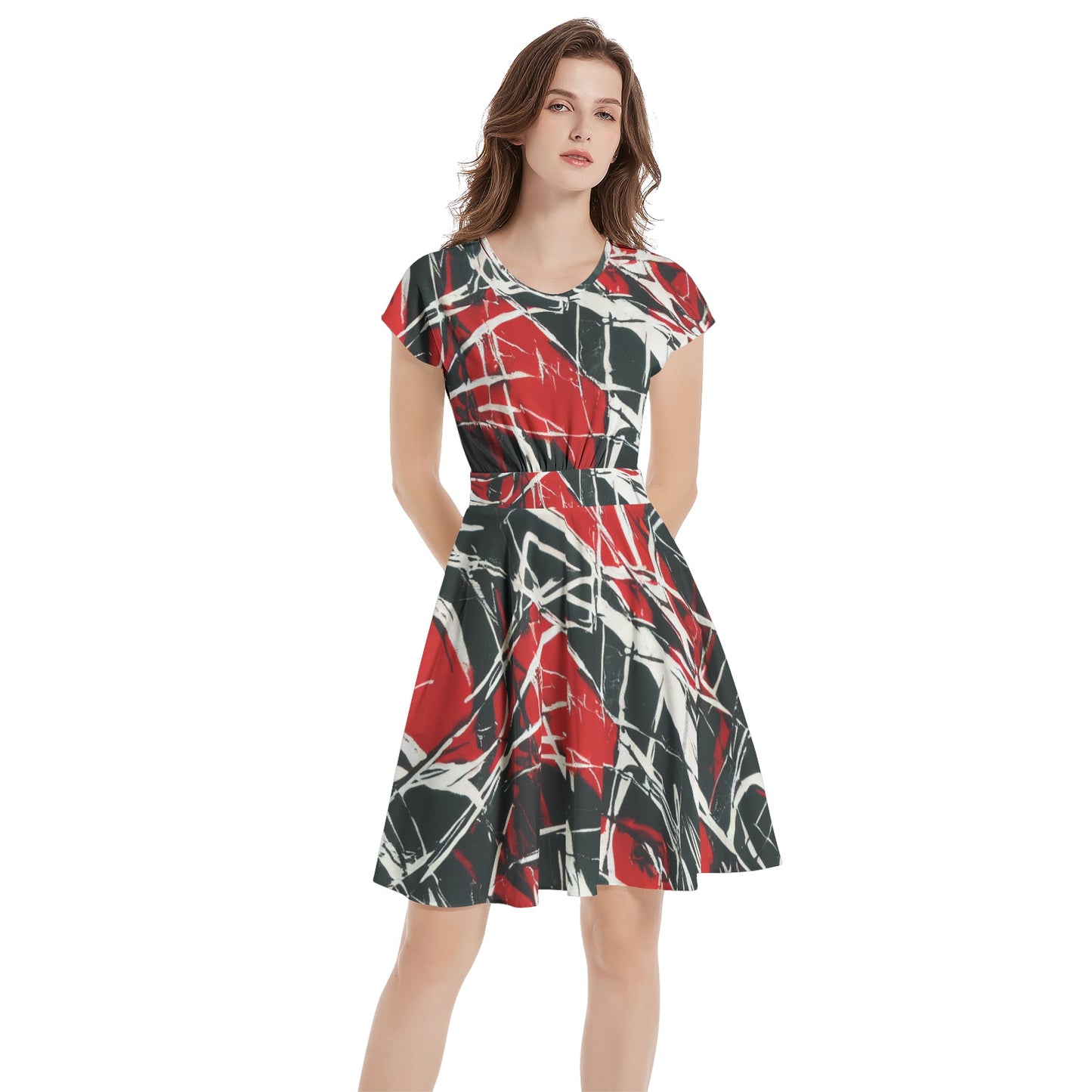 ABSTRACT EXPRESSIONISM II Short Sleeve Casual A-Line Midi Dress