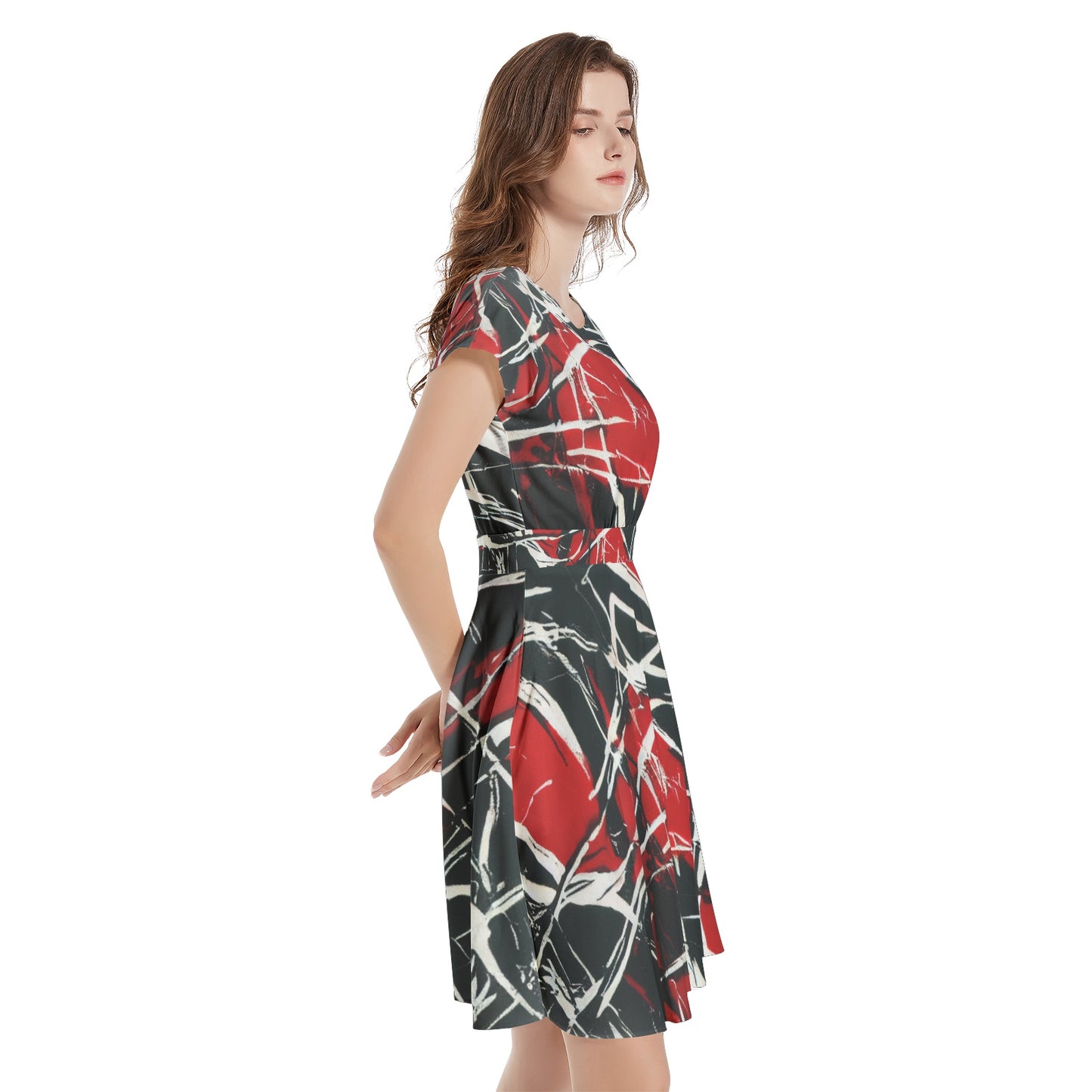 ABSTRACT EXPRESSIONISM II Short Sleeve Casual A-Line Midi Dress