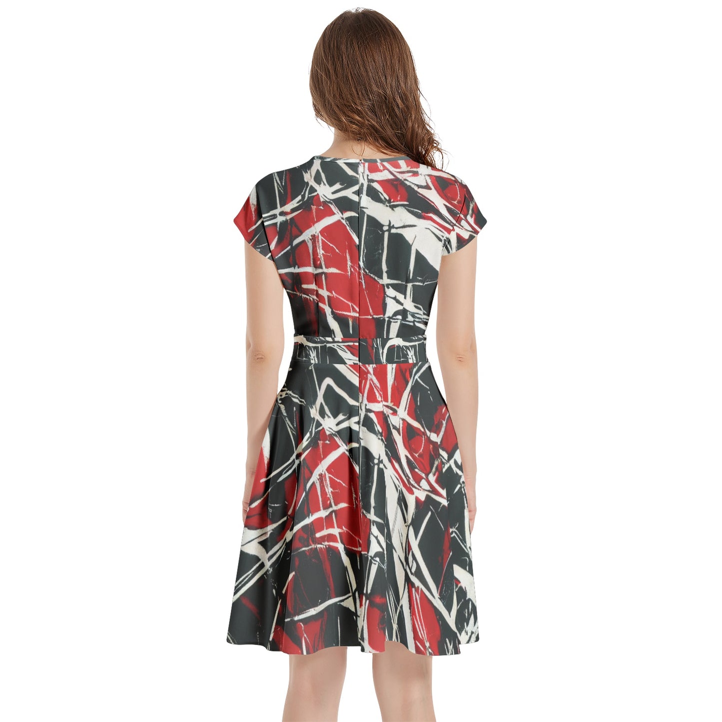 ABSTRACT EXPRESSIONISM II Short Sleeve Casual A-Line Midi Dress