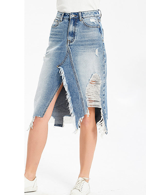 Ripped Grunge Distressed Demin Skirt