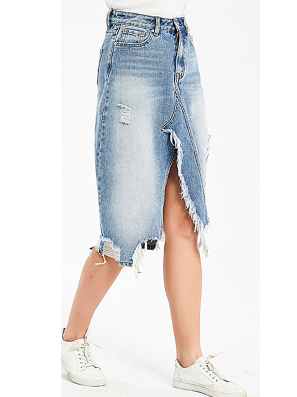 Ripped Grunge Distressed Demin Skirt