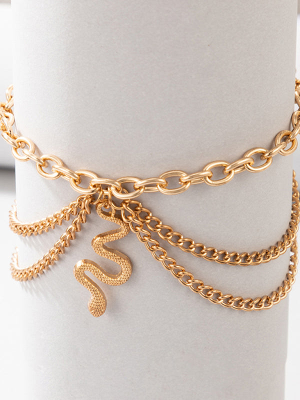 Anklet Gold Snake Heart Chain Tassel Pendant 3-layer Piece Jewelry