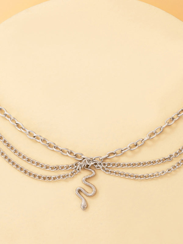 Anklet Gold Snake Heart Chain Tassel Pendant 3-layer Piece Jewelry