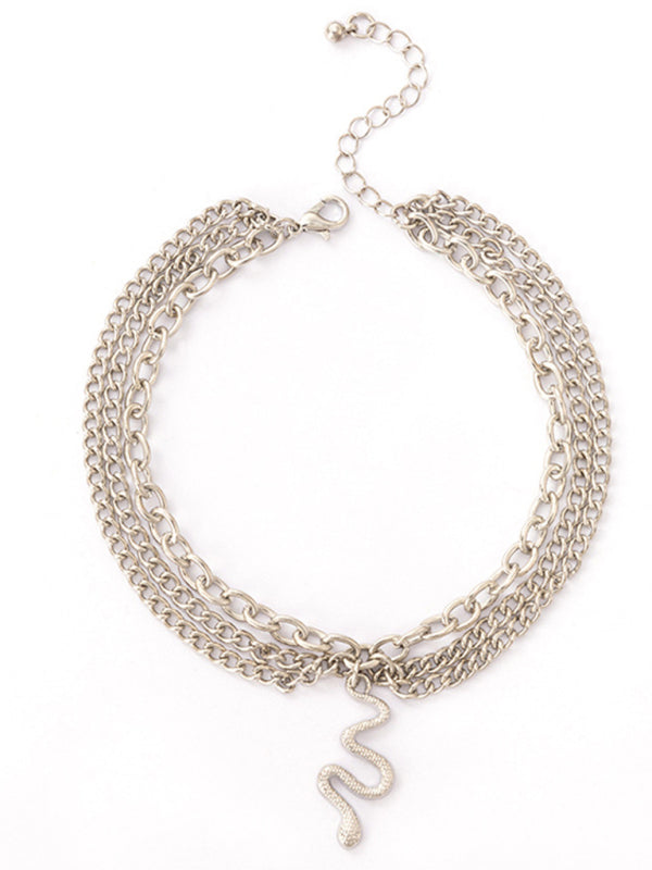 Anklet Gold Snake Heart Chain Tassel Pendant 3-layer Piece Jewelry