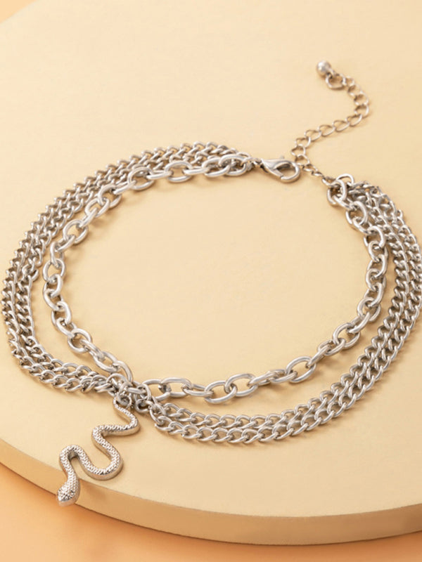 Anklet Gold Snake Heart Chain Tassel Pendant 3-layer Piece Jewelry