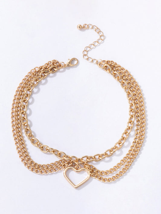 Anklet Gold Snake Heart Chain Tassel Pendant 3-layer Piece Jewelry