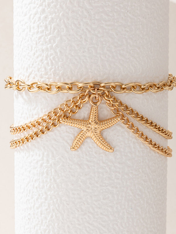 Anklet Gold Snake Heart Chain Tassel Pendant 3-layer Piece Jewelry