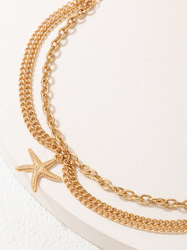 Anklet Gold Snake Heart Chain Tassel Pendant 3-layer Piece Jewelry