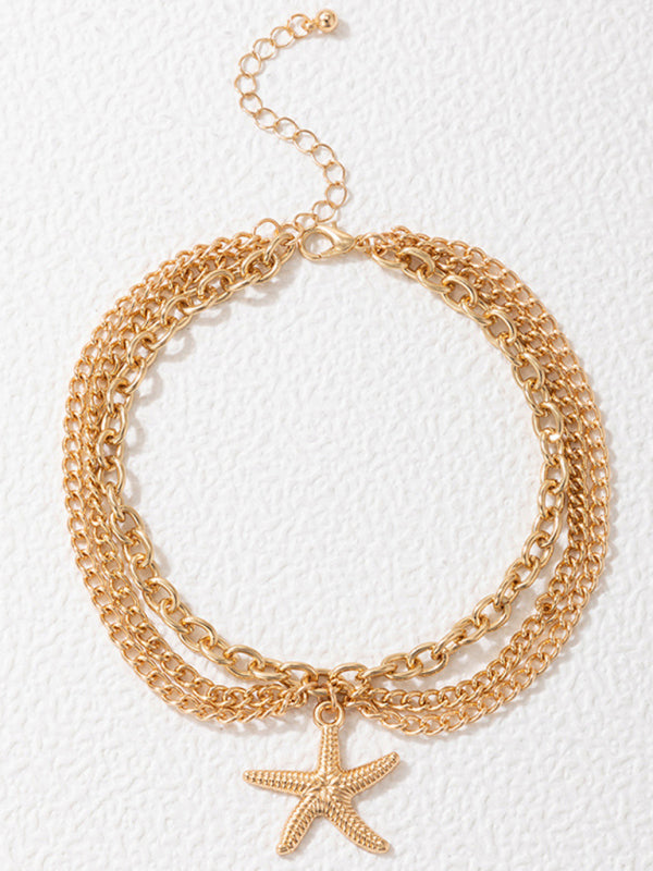 Anklet Gold Snake Heart Chain Tassel Pendant 3-layer Piece Jewelry