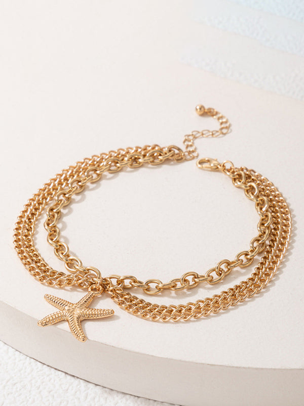 Anklet Gold Snake Heart Chain Tassel Pendant 3-layer Piece Jewelry