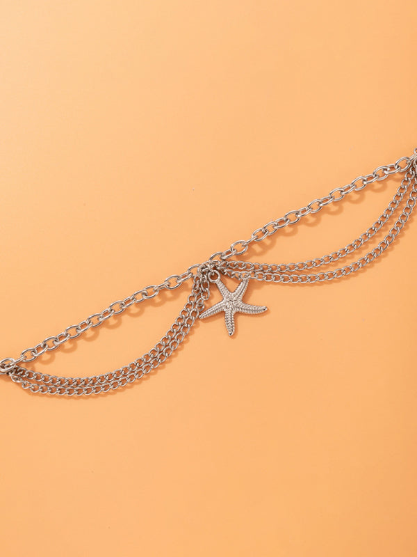 Anklet Gold Snake Heart Chain Tassel Pendant 3-layer Piece Jewelry