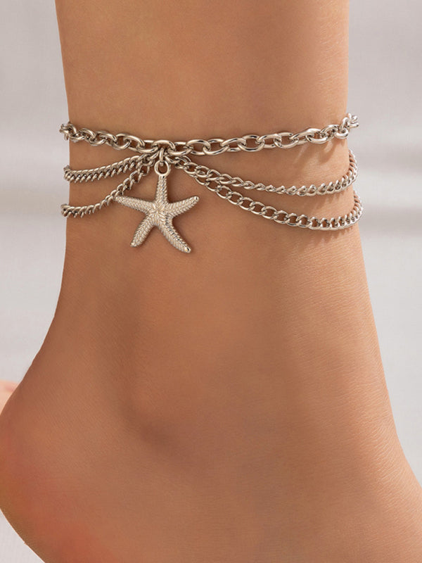 Anklet Gold Snake Heart Chain Tassel Pendant 3-layer Piece Jewelry