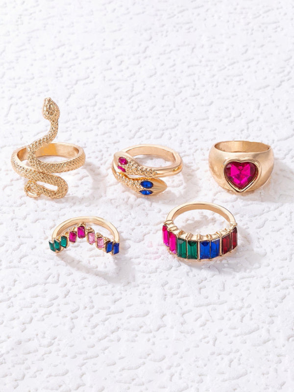 Ring Multi-Piece Set Snake and Heart Jewels