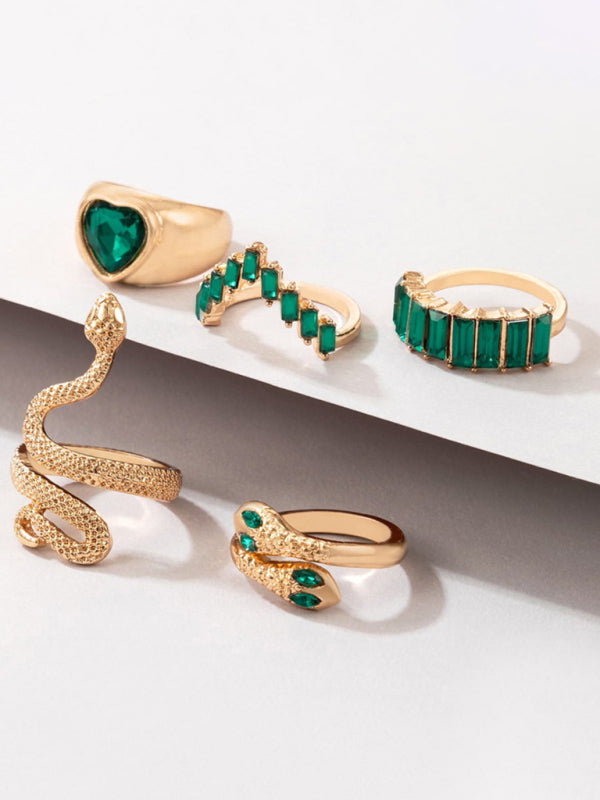 Ring Multi-Piece Set Snake and Heart Jewels