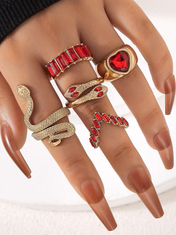 Ring Multi-Piece Set Snake and Heart Jewels