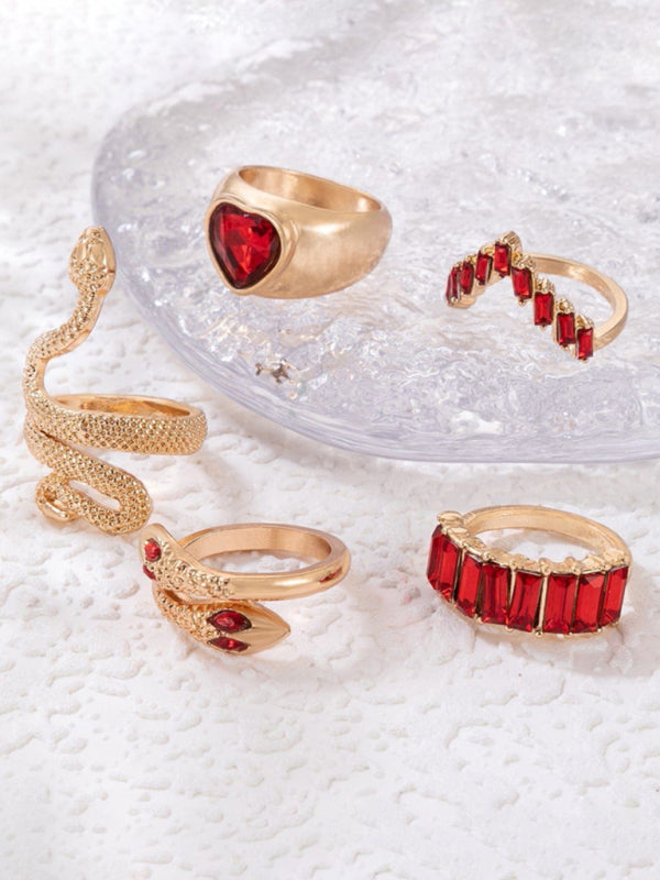 Ring Multi-Piece Set Snake and Heart Jewels
