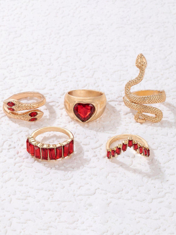 Ring Multi-Piece Set Snake and Heart Jewels