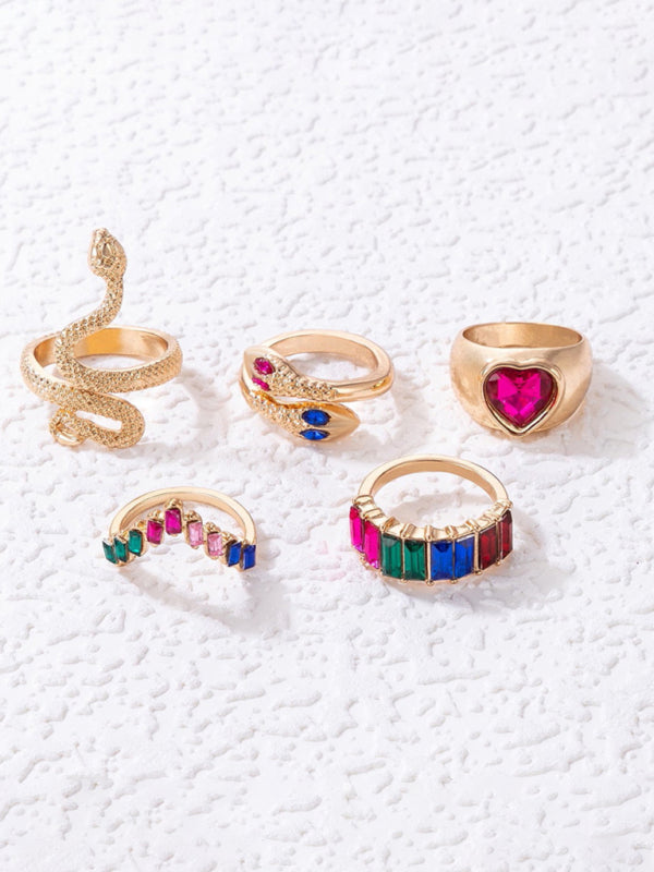 Ring Multi-Piece Set Snake and Heart Jewels