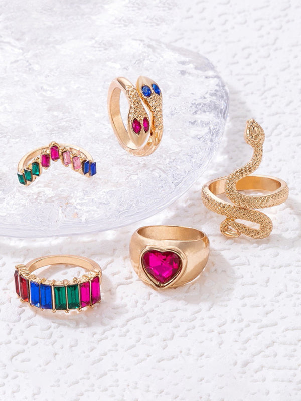 Ring Multi-Piece Set Snake and Heart Jewels