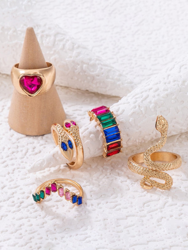 Ring Multi-Piece Set Snake and Heart Jewels