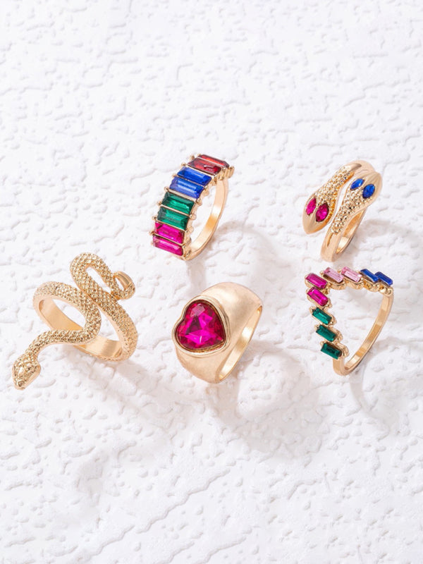 Ring Multi-Piece Set Snake and Heart Jewels