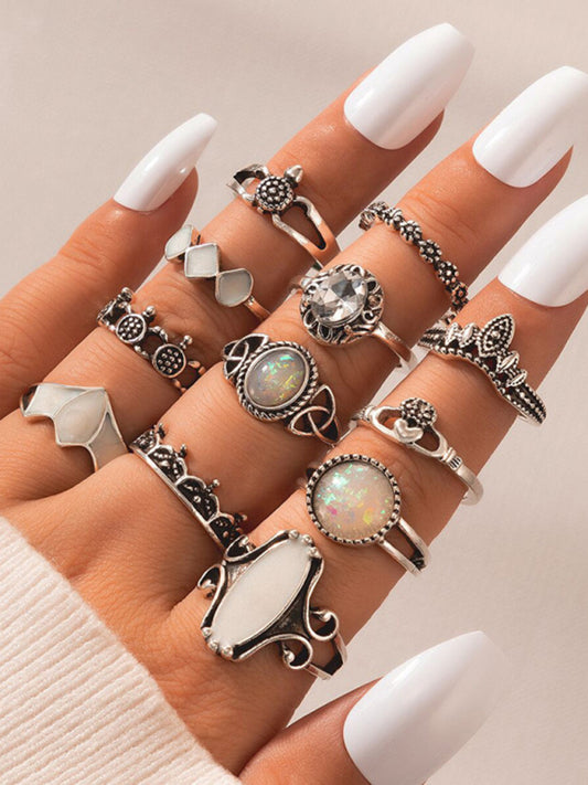 Ring Set Inlaid Turquoise Carved 8-piece Combination Bohemian Jewelry