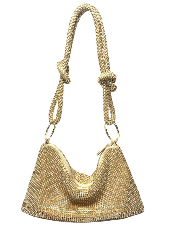 Shoulder Knotted Rhinestones & Diamonds Handmade Armpit Bag