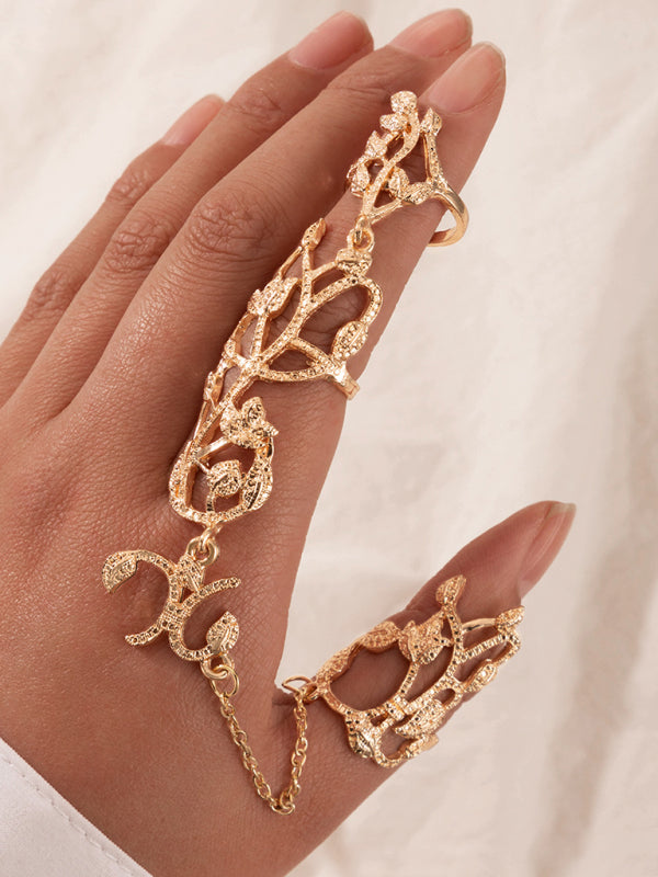 Ring Set Exaggerated Personality Flower Chain Temperament Hollow Carved Jewelry