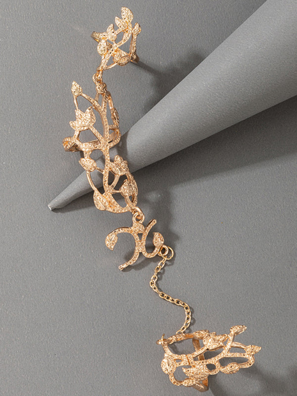 Ring Set Exaggerated Personality Flower Chain Temperament Hollow Carved Jewelry