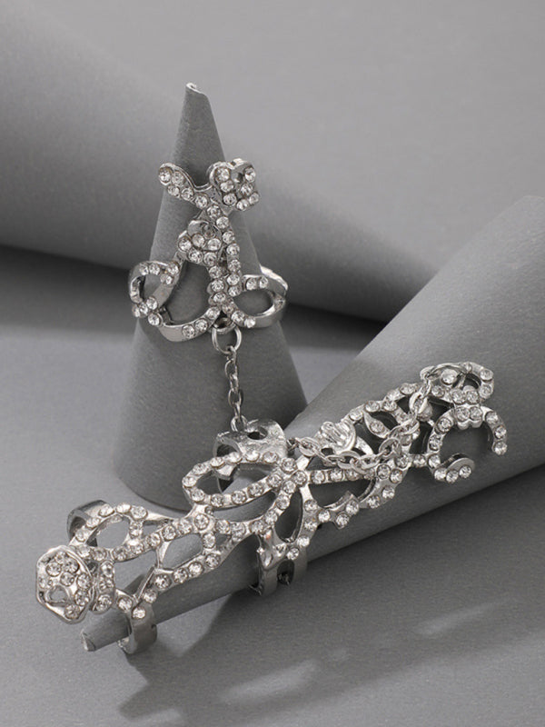 Ring Set Exaggerated Personality Flower Chain Temperament Hollow Carved Jewelry