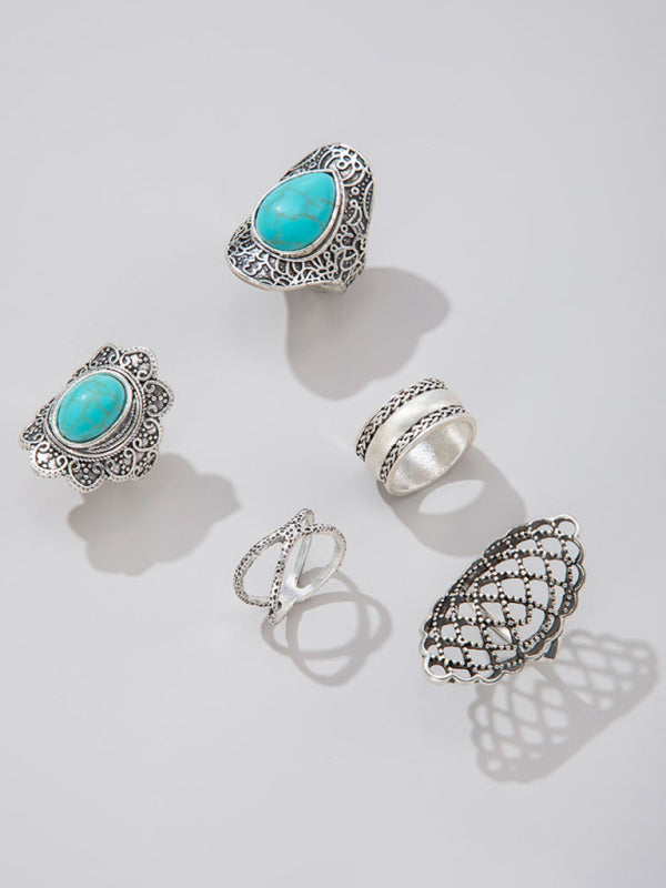 Ring Set Exaggerated Personality Retro Drip Oil Cross Hollow 5-Set Combination Jewelry
