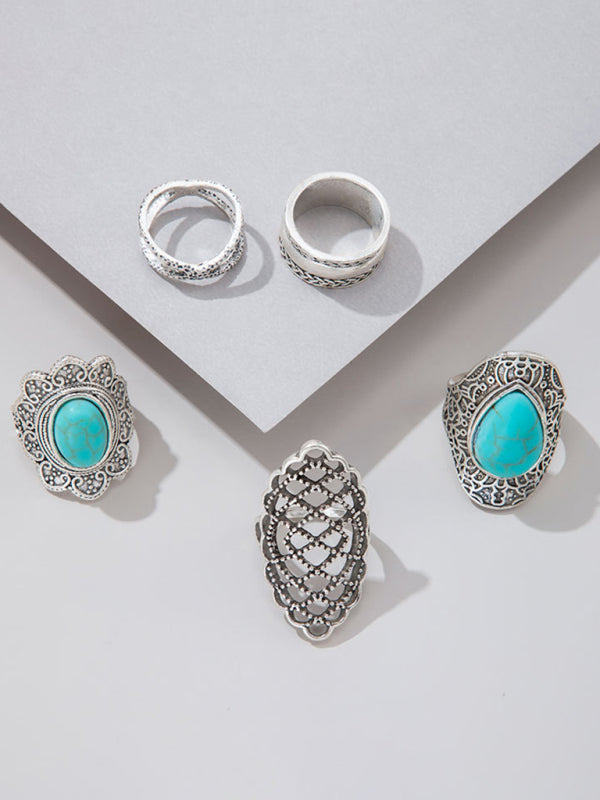 Ring Set Exaggerated Personality Retro Drip Oil Cross Hollow 5-Set Combination Jewelry