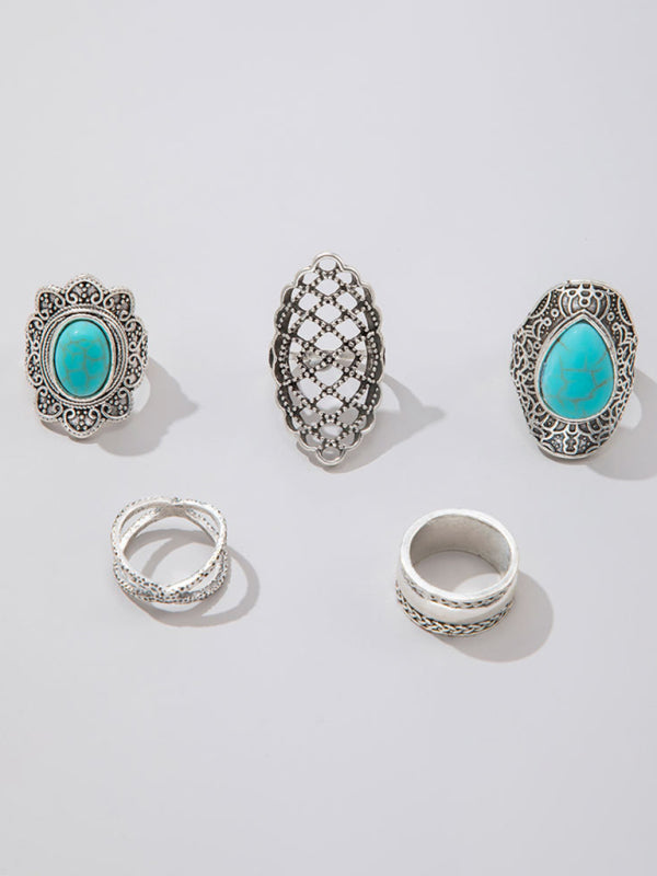 Ring Set Exaggerated Personality Retro Drip Oil Cross Hollow 5-Set Combination Jewelry