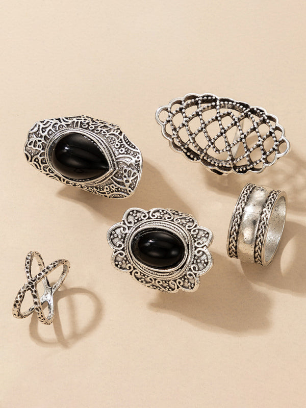 Ring Set Exaggerated Personality Retro Drip Oil Cross Hollow 5-Set Combination Jewelry