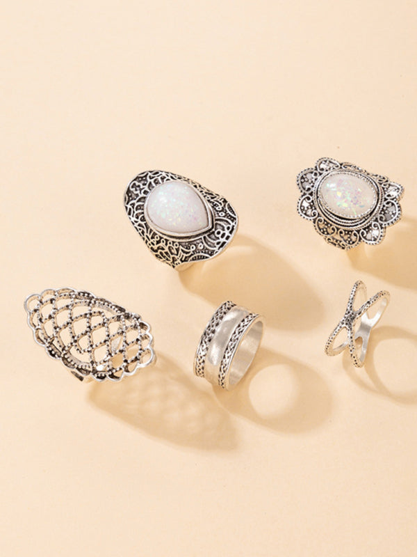 Ring Set Exaggerated Personality Retro Drip Oil Cross Hollow 5-Set Combination Jewelry