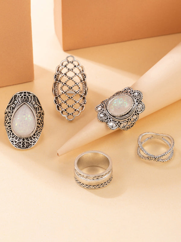 Ring Set Exaggerated Personality Retro Drip Oil Cross Hollow 5-Set Combination Jewelry