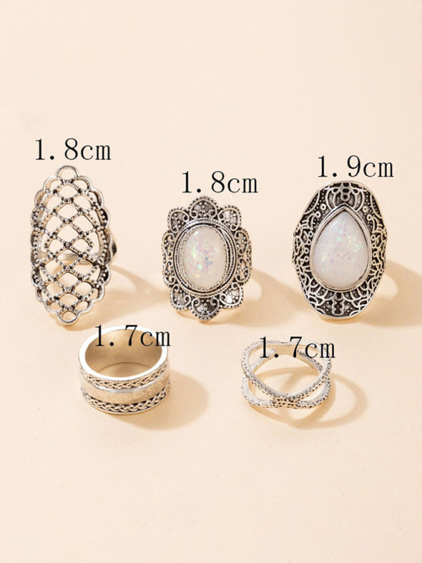 Ring Set Exaggerated Personality Retro Drip Oil Cross Hollow 5-Set Combination Jewelry
