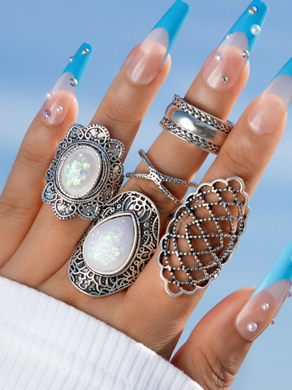 Ring Set Exaggerated Personality Retro Drip Oil Cross Hollow 5-Set Combination Jewelry
