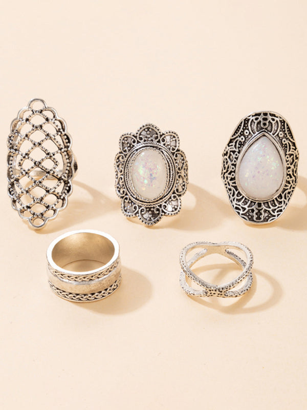 Ring Set Exaggerated Personality Retro Drip Oil Cross Hollow 5-Set Combination Jewelry