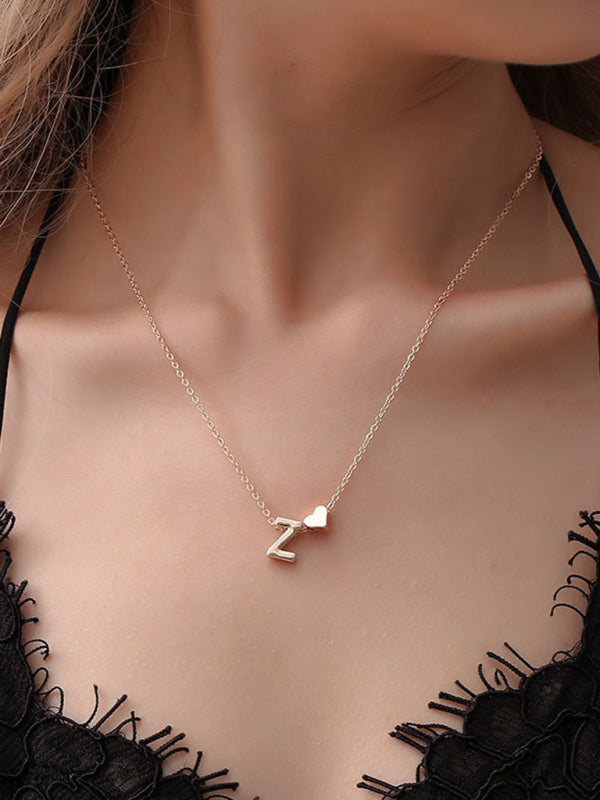 Necklace Love Letters 26 English Heart Shape Short Clavical Chain Jewelry