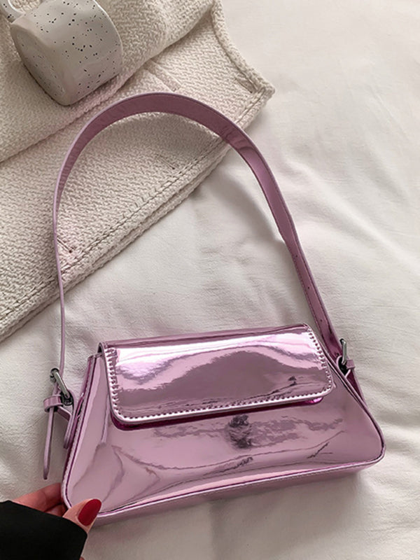 Shoulder Patent Leather Baguette Texture Glossy Bag