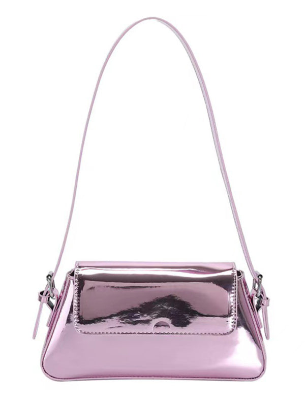 Shoulder Patent Leather Baguette Texture Glossy Bag