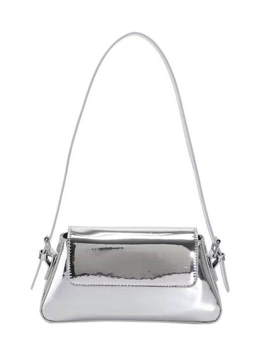 Shoulder Patent Leather Baguette Texture Glossy Bag