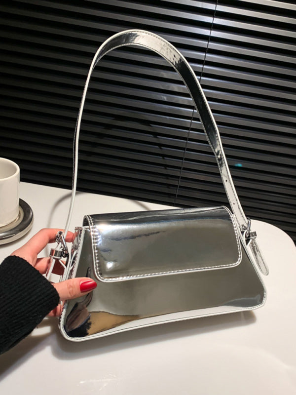 Shoulder Patent Leather Baguette Texture Glossy Bag