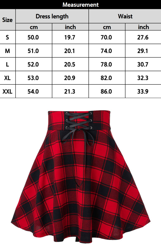 Lace Up Waist Plaid Pattern Print Skirt