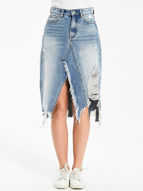 Ripped Grunge Distressed Demin Skirt