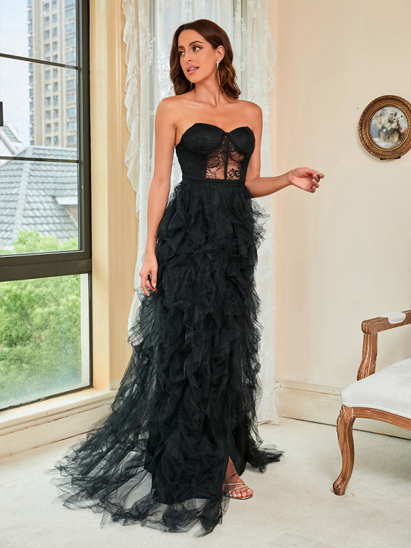 Lace Mesh Tube Top Dress