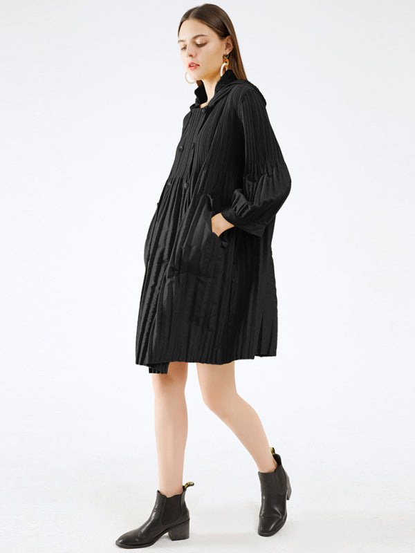 Convent Double Breasted Button Pleated Dress