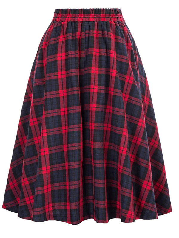 Tartan Victorian Buttons High Waist Midi Skirt