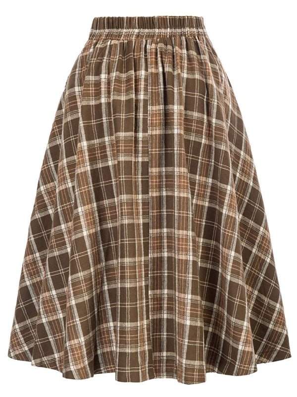 Tartan Victorian Buttons High Waist Midi Skirt